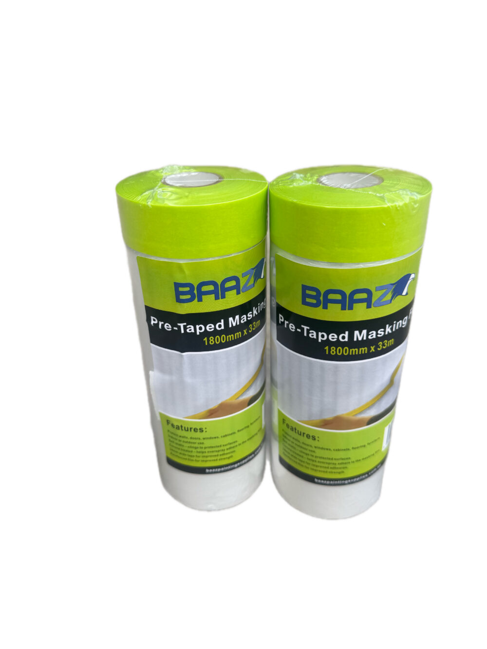 BAAZ Heavy Duty Pretaped Masking Film 1800mm x 33m | 24mm Tape | Thick Plastic Film
