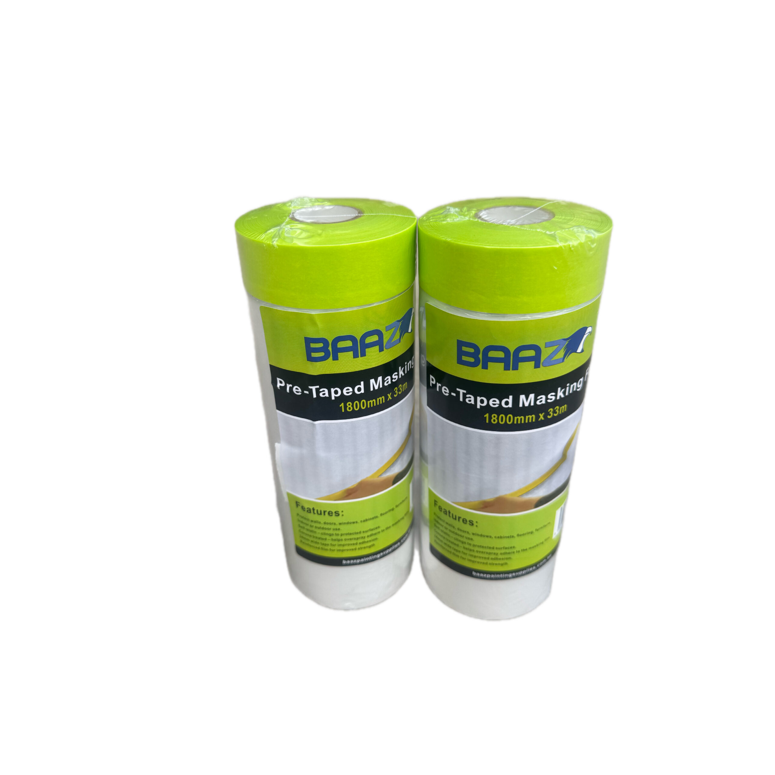 BAAZ Heavy Duty Pretaped Masking Film 1800mm x 33m | 24mm Tape | Thick Plastic Film