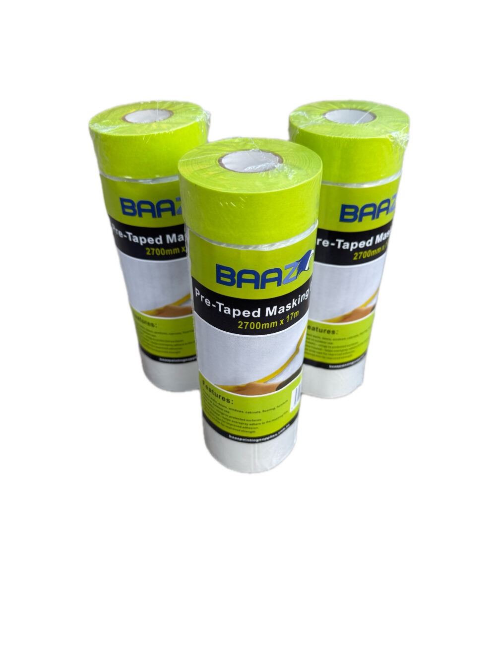 BAAZ Heavy Duty Pretaped Masking Film 2700mm x 17m | 24mm Tape | Thick Plastic Film