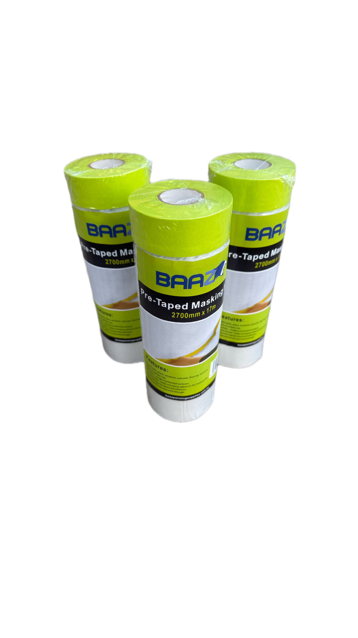 BAAZ Heavy Duty Pretaped Masking Film 2700mm x 17m | 24mm Tape | Thick Plastic Film